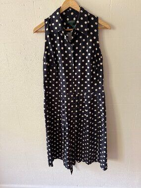 Lauren Ralph Lauren | Navy Polka Dot Classic Summer Sleevess Dress | Size 12